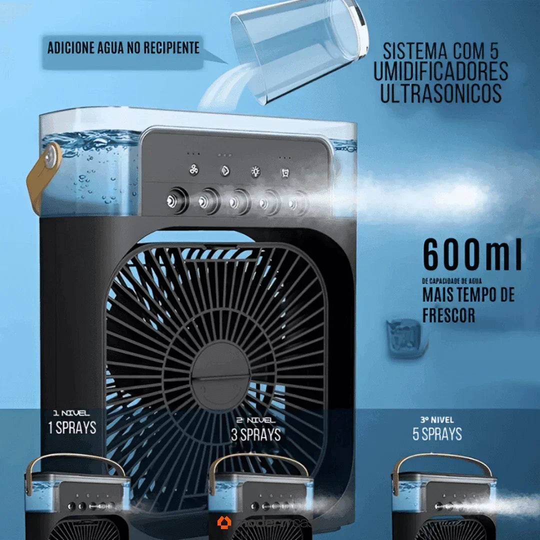 Mini Ventilador e Umidificador de Mesa Portátil Led - Modern Casa