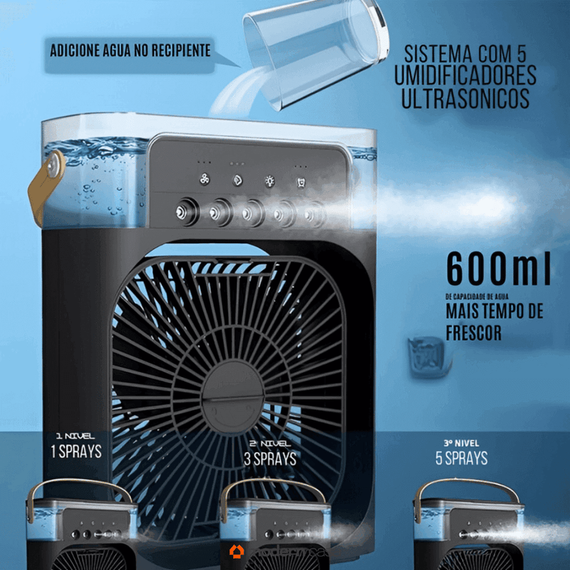 Mini Ventilador e Umidificador de Mesa Portátil Led - Modern Casa