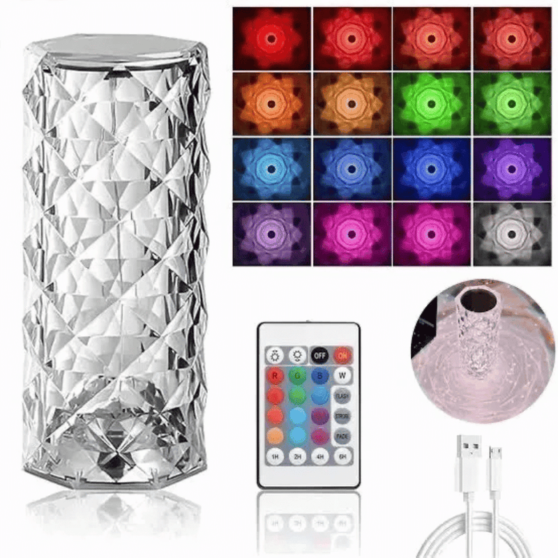 Luminária Cristal de Mesa LED com Controle Remoto