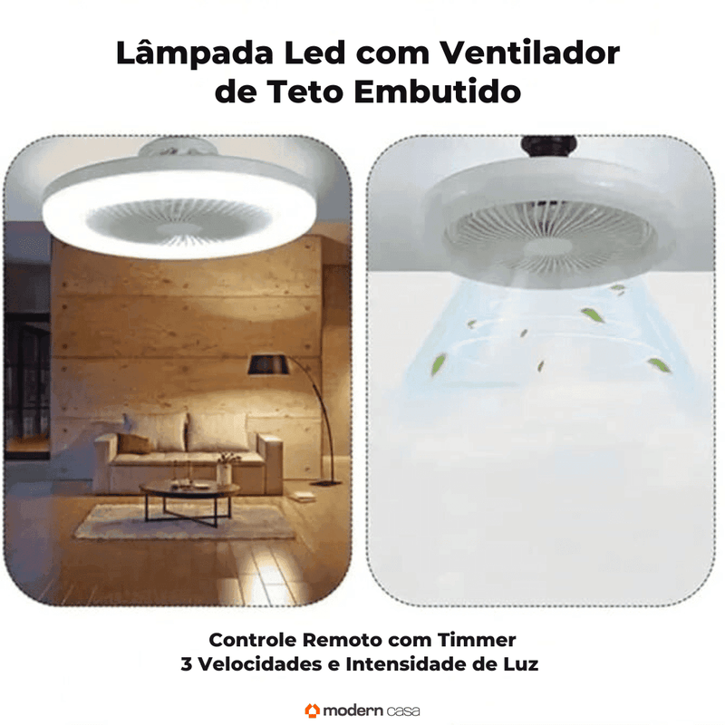 Luminária Com Ventilador e Luz De Teto Com Controle - Modern Casa