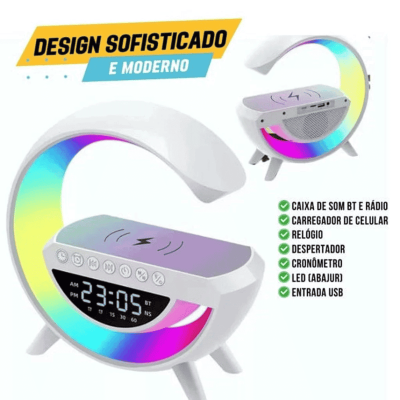 Luminária Multifuncional Carregador por Indução e Alto Falante - Modern Casa