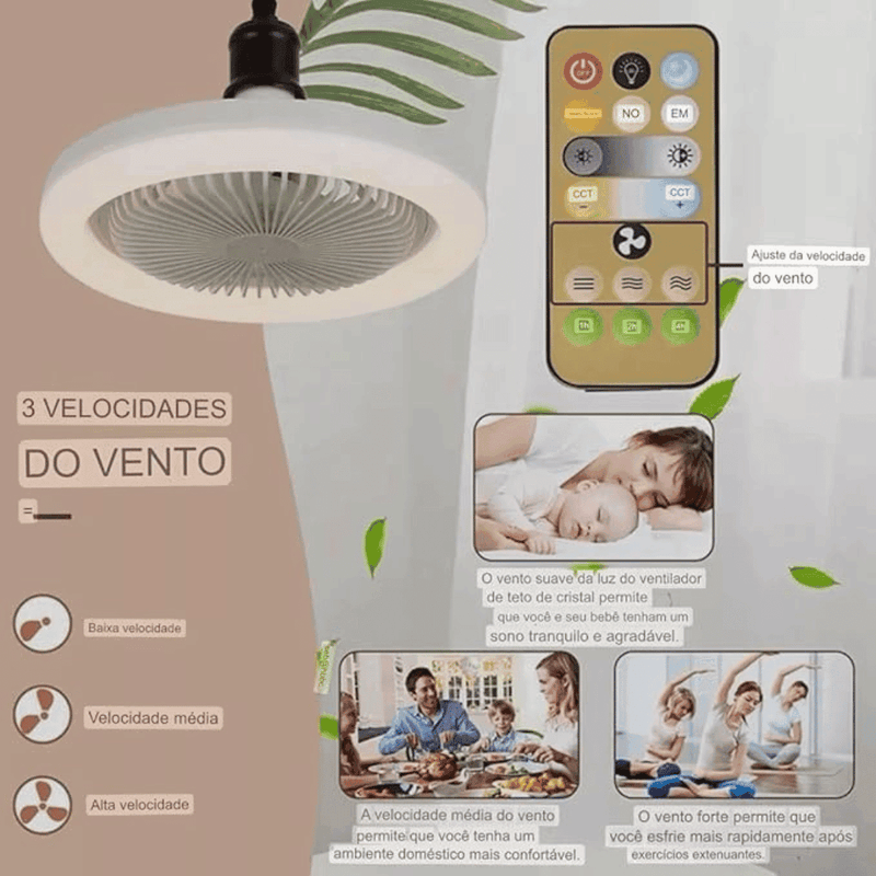 Luminária Com Ventilador e Luz De Teto Com Controle - Modern Casa