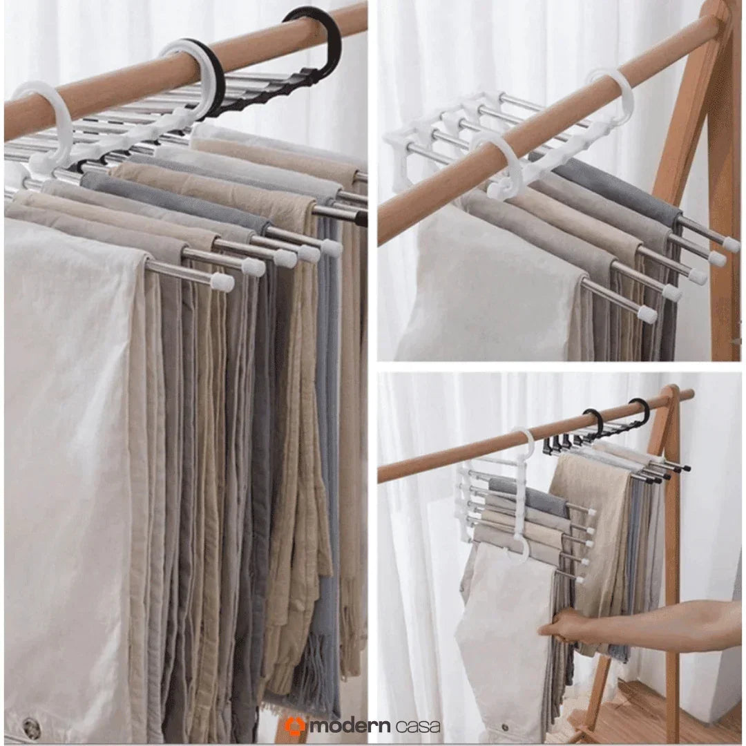 Cabide Organizador Inox para Calças - Retrátil 5 em 1 - Modern Casa