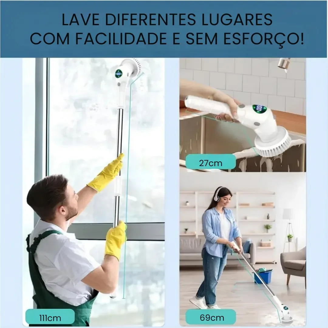Escova Elétrica de Limpeza 9 em 1 Recarregável USB-C com Cabo Extensor