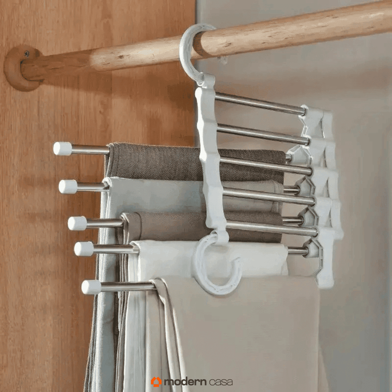 Cabide Organizador Inox para Calças - Retrátil 5 em 1 - Modern Casa