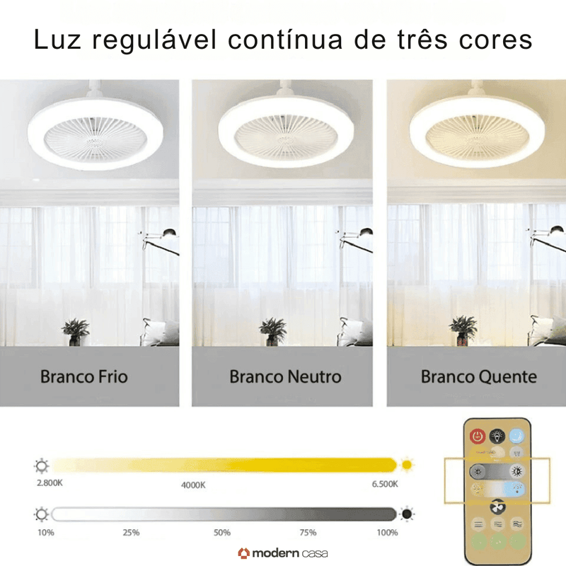 Luminária Com Ventilador e Luz De Teto Com Controle - Modern Casa