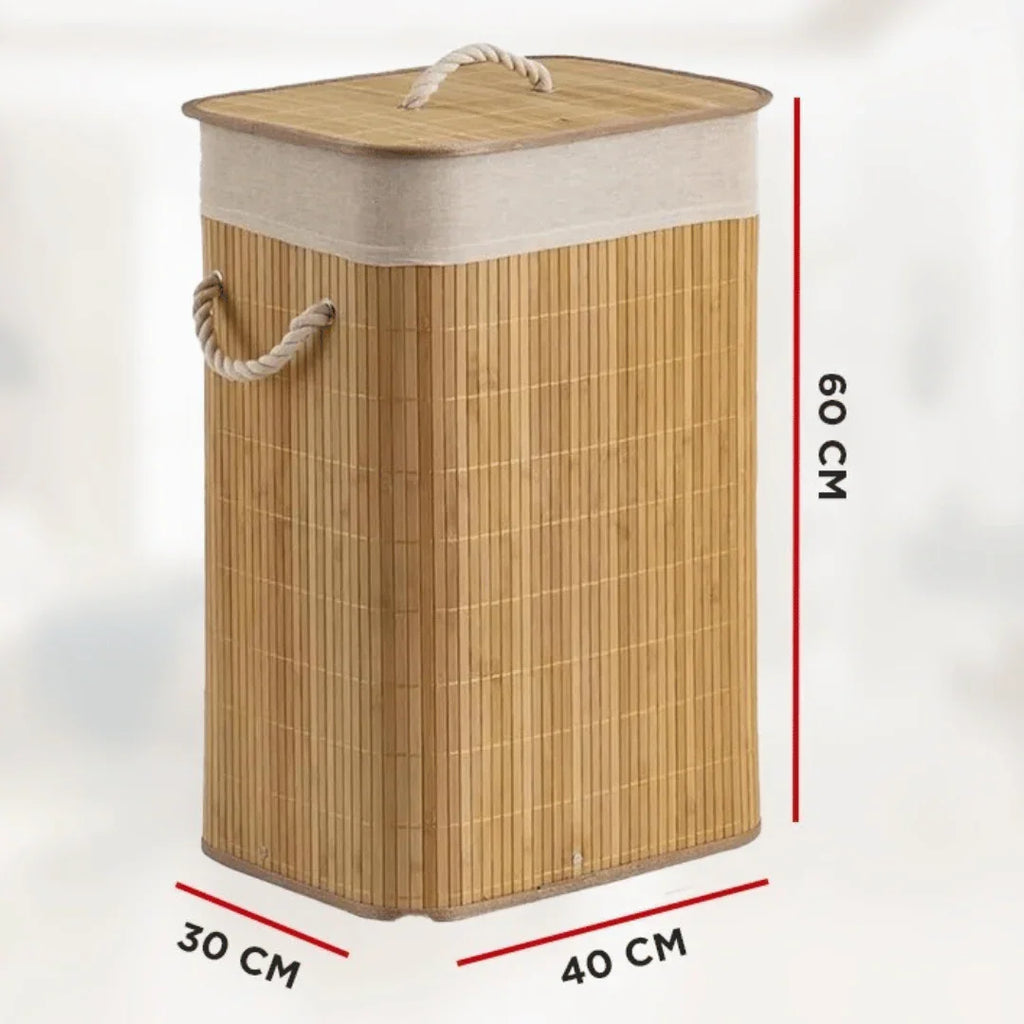 Cesto de Roupa Bambu c/ Tampa Retangular - Modern Casa