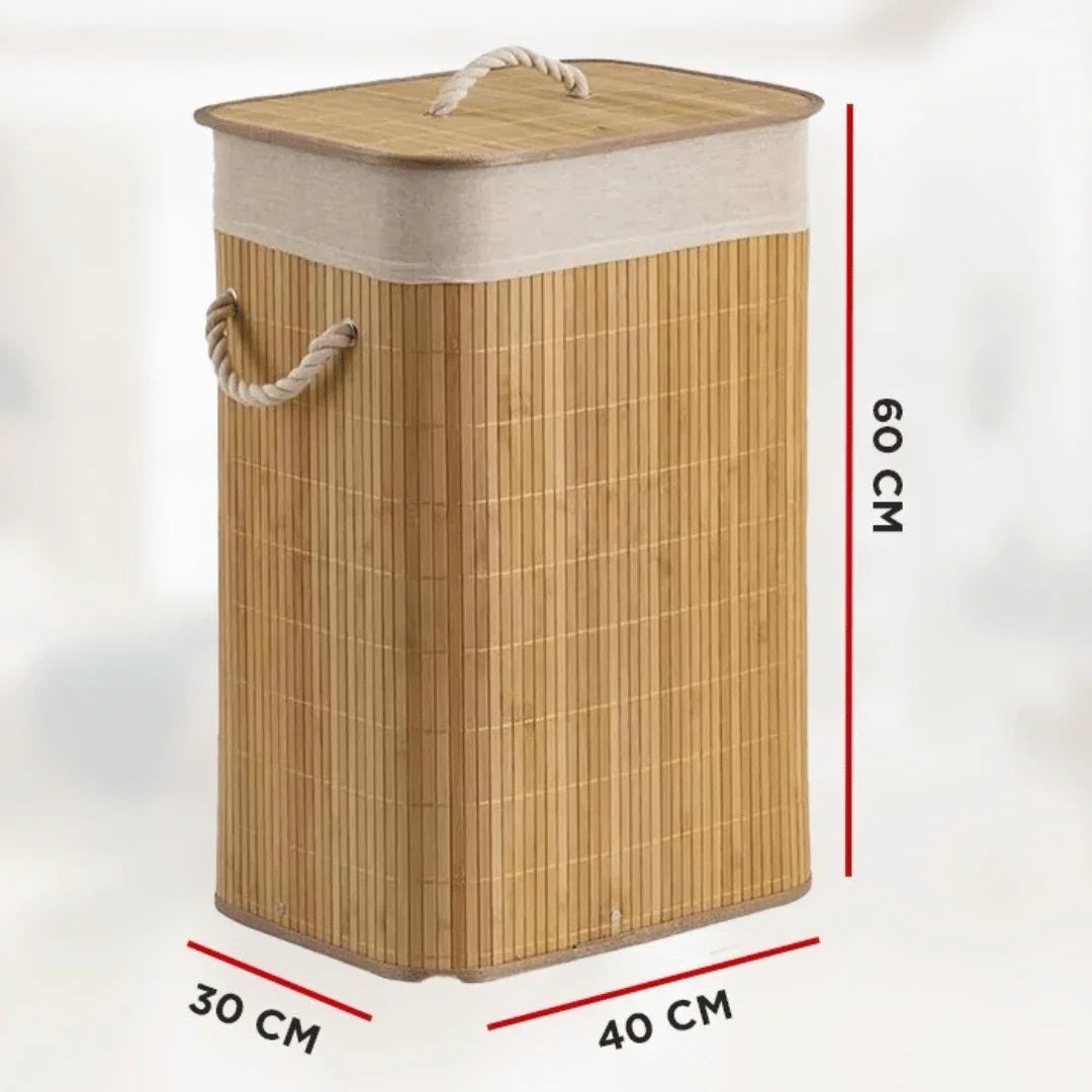 Cesto de Roupa Bambu c/ Tampa Retangular - Modern Casa