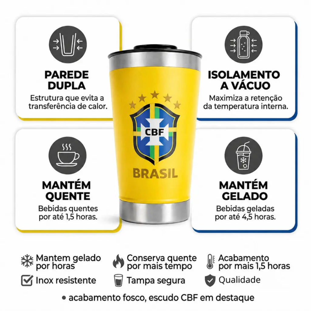 Copo Térmico Brasil 473ml Personalizado a Laser