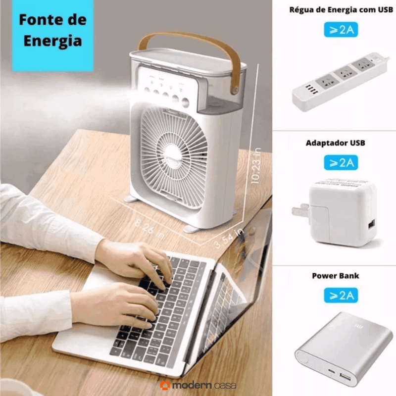 Mini Ventilador e Umidificador de Mesa Portátil Led - Modern Casa