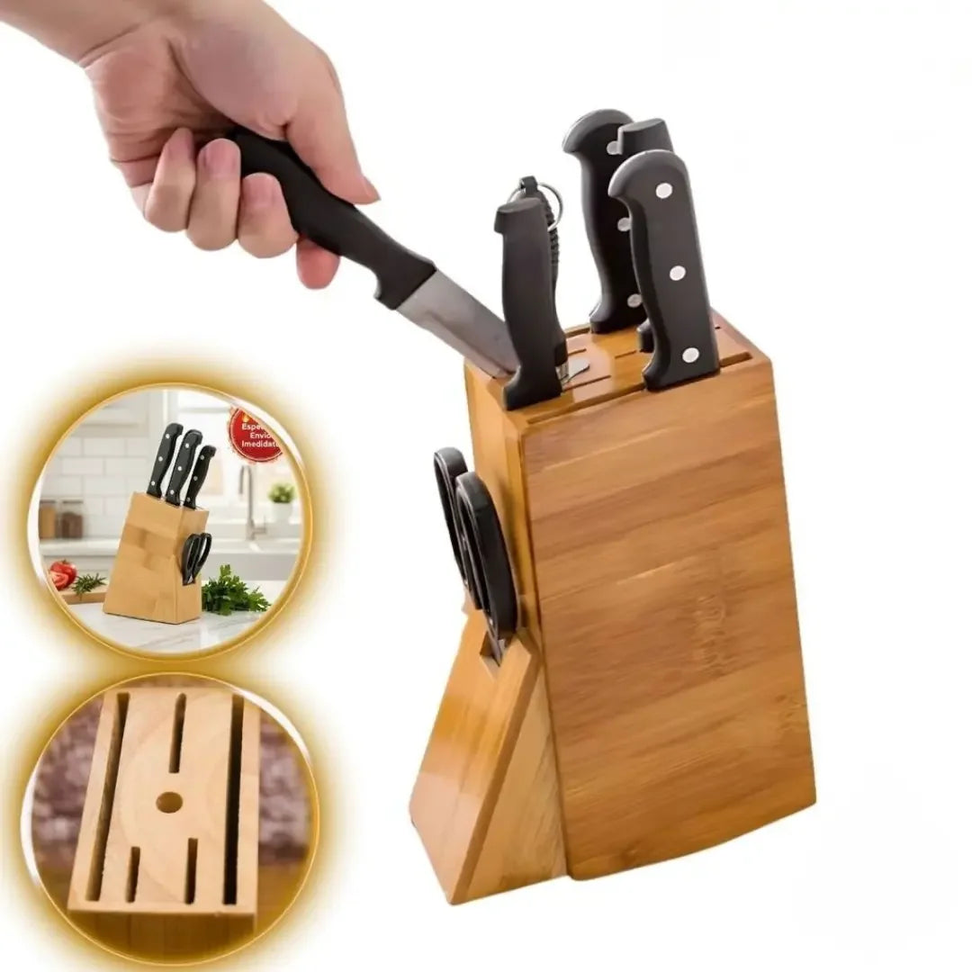 Suporte Organizador de Facas em Bambu Natural