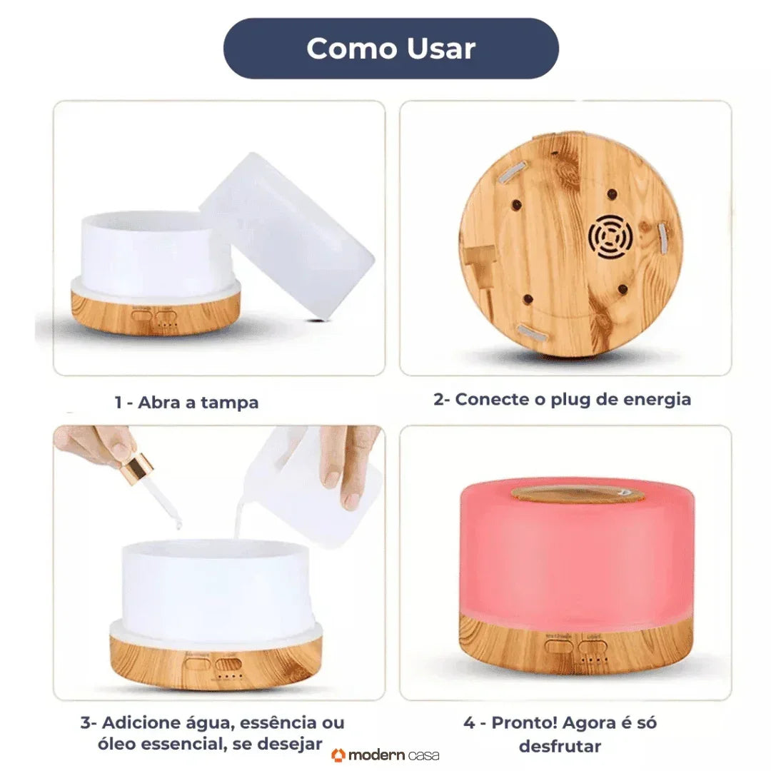 Aromatizador Umidificador Ultrassônico LED 7 Cores - Modern Casa