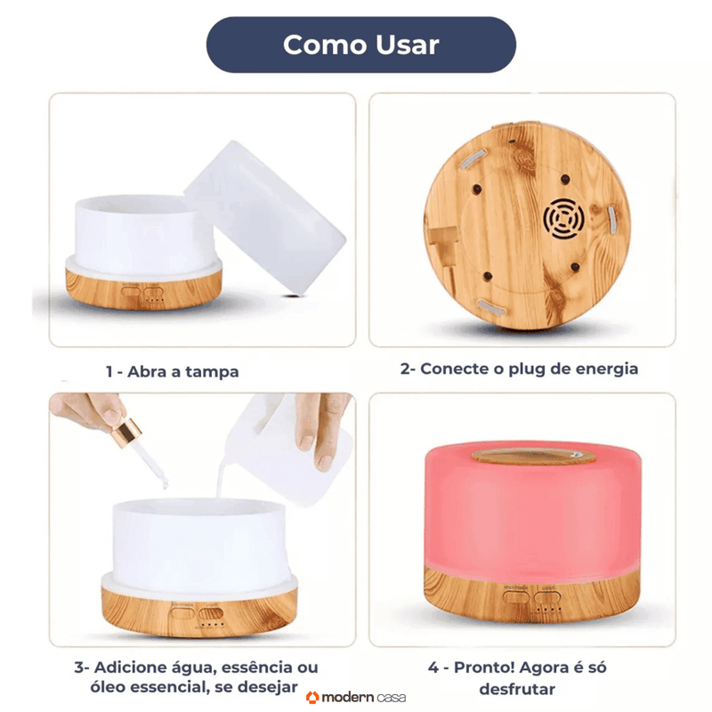 Aromatizador Umidificador Ultrassônico LED 7 Cores - Modern Casa