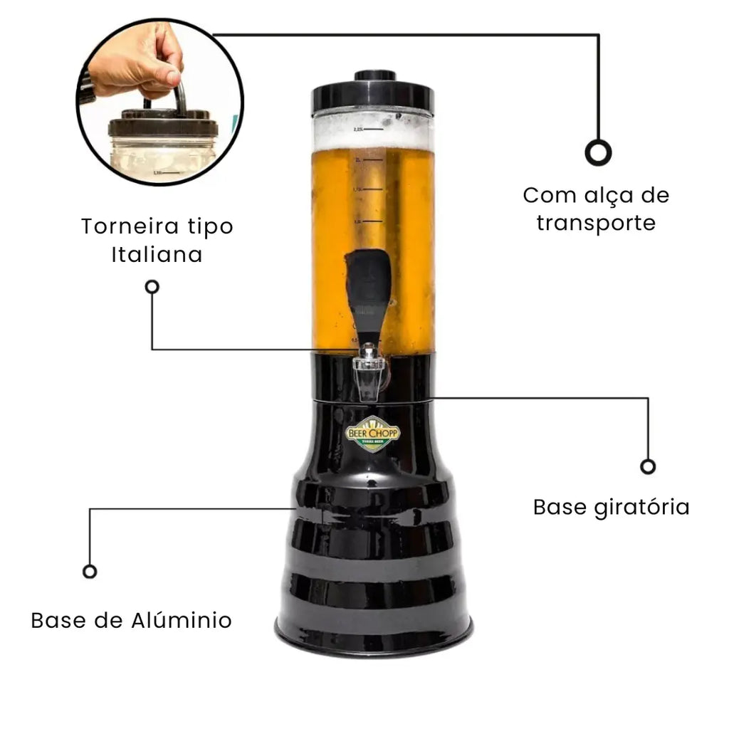 Torre de Chopp Portátil 2L com Torneira Italiana