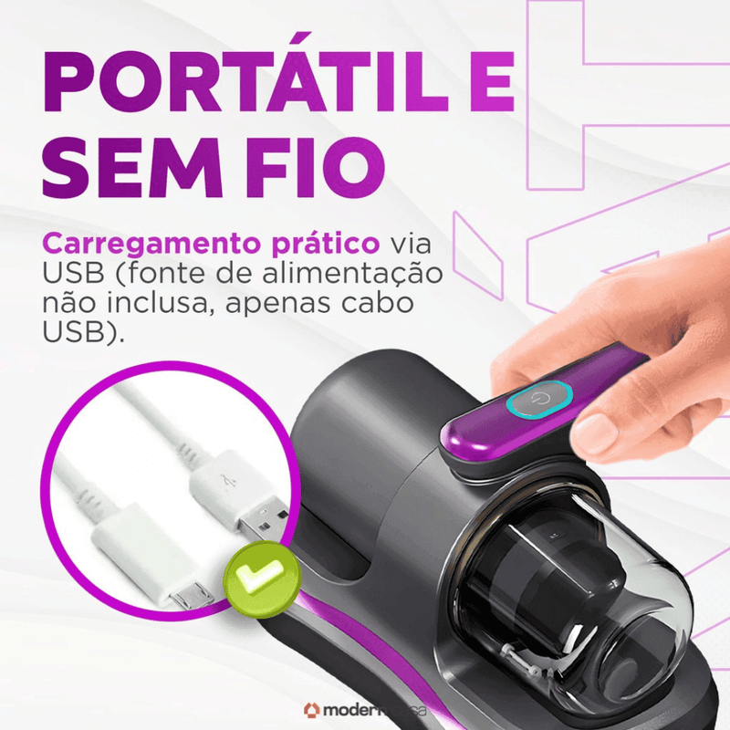 Aspirador Portátil Anti-Ácaro Esterilização Sem Fio - Modern Casa