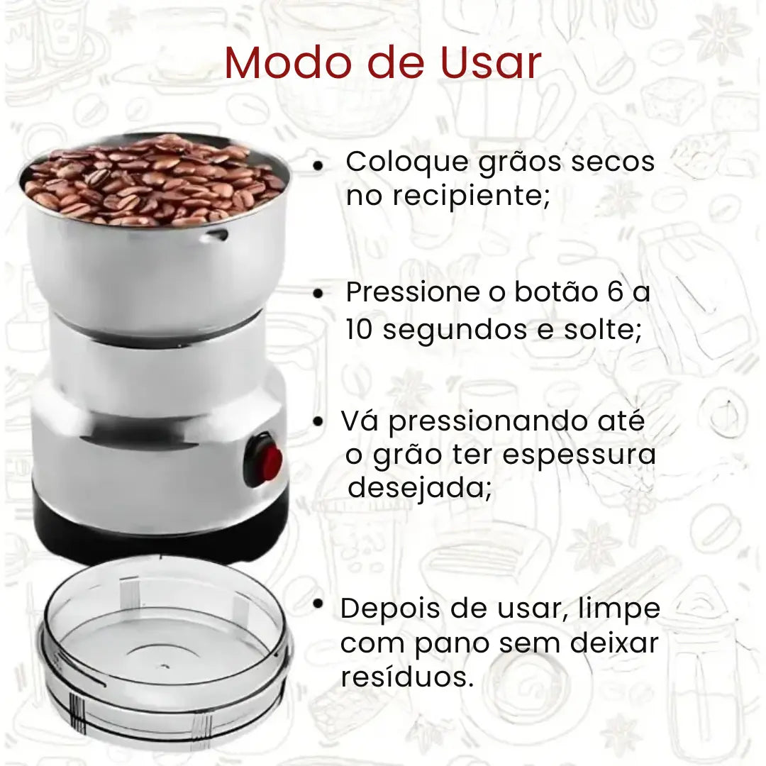 Moedor de Café Elétrico Multifuncional em Aço Inox