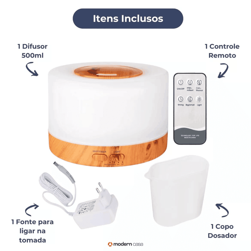 Aromatizador Umidificador Ultrassônico LED 7 Cores - Modern Casa