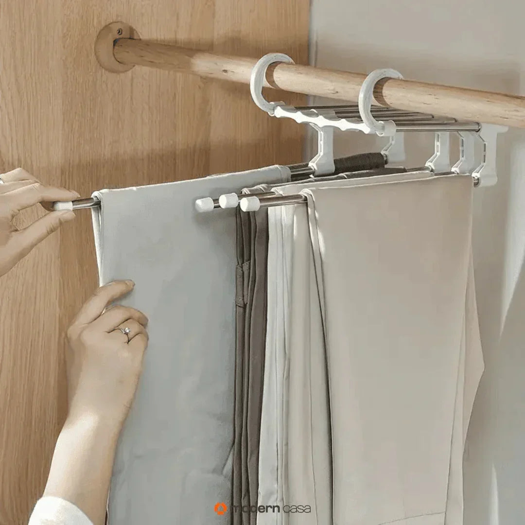 Cabide Organizador Inox para Calças - Retrátil 5 em 1 - Modern Casa