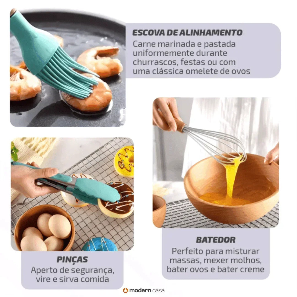 Conjunto de Utensílios em Silicone 12 Peças - Modern Casa