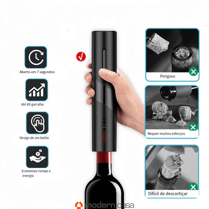 Abridor Elétrico Para Garrafas de Vinhos - Modern Casa
