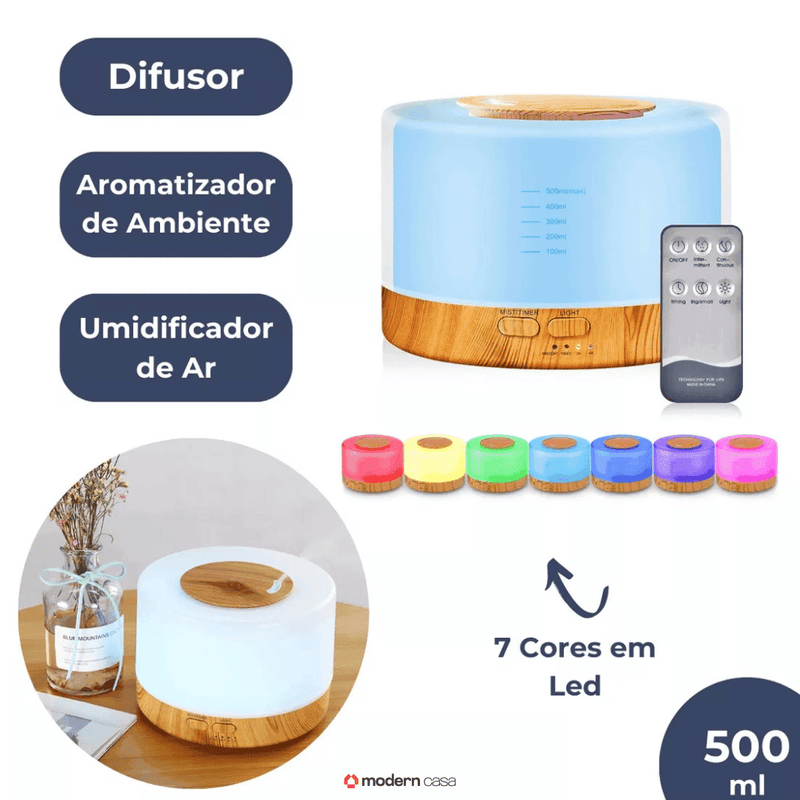Aromatizador Umidificador Ultrassônico LED 7 Cores - Modern Casa