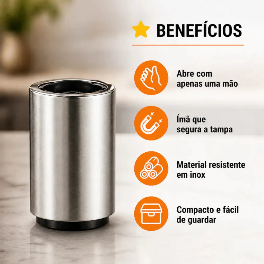 Abridor de Garrafa Automático com Ímã – Abridor Magnético em Aço Inox Rápido e Prático