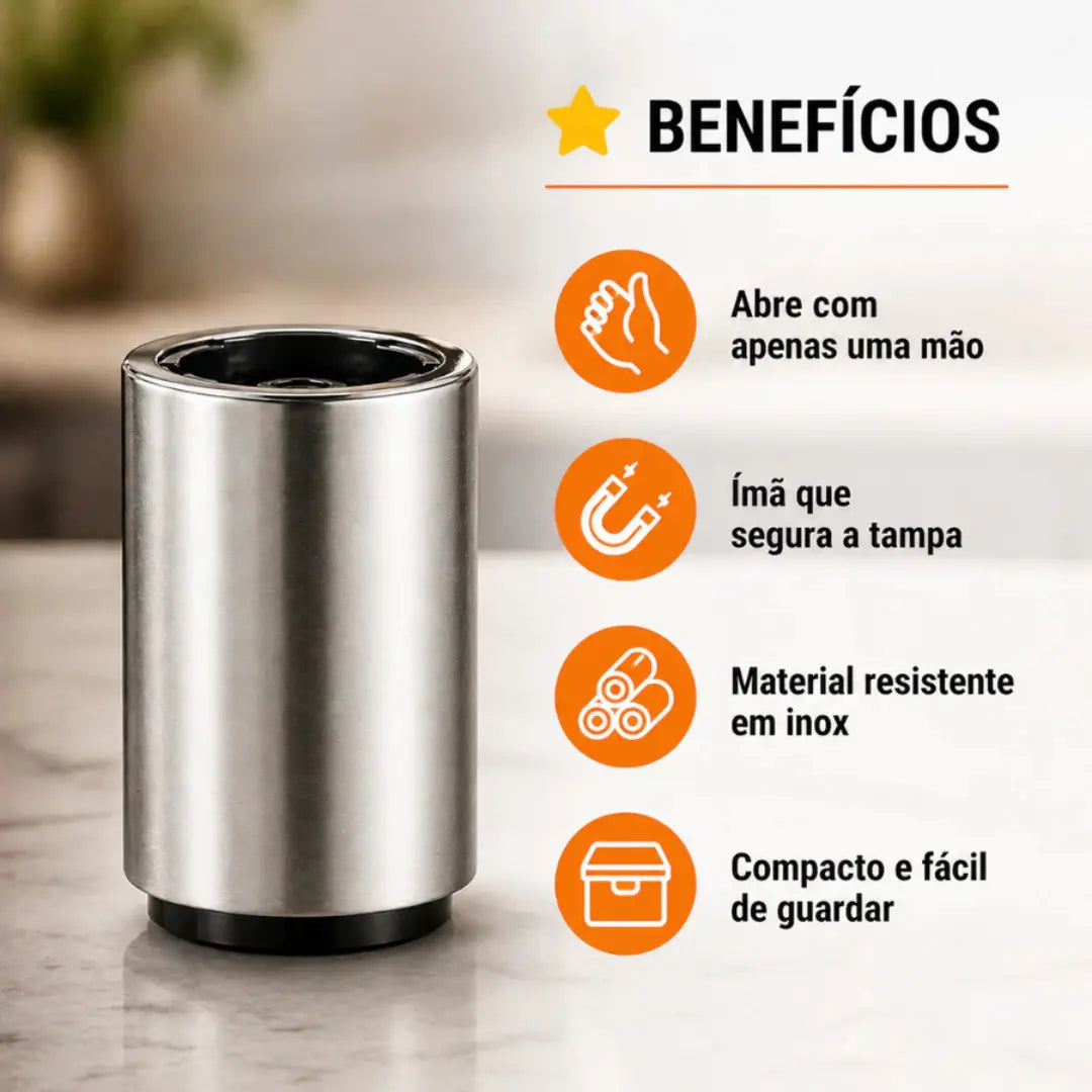 Abridor de Garrafa Automático com Ímã – Abridor Magnético em Aço Inox Rápido e Prático
