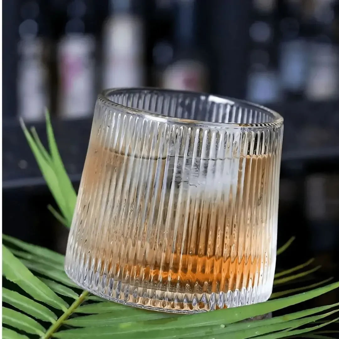 Copo de Whisky Giratório de Vidro Listrado (Kit 6 Unid)