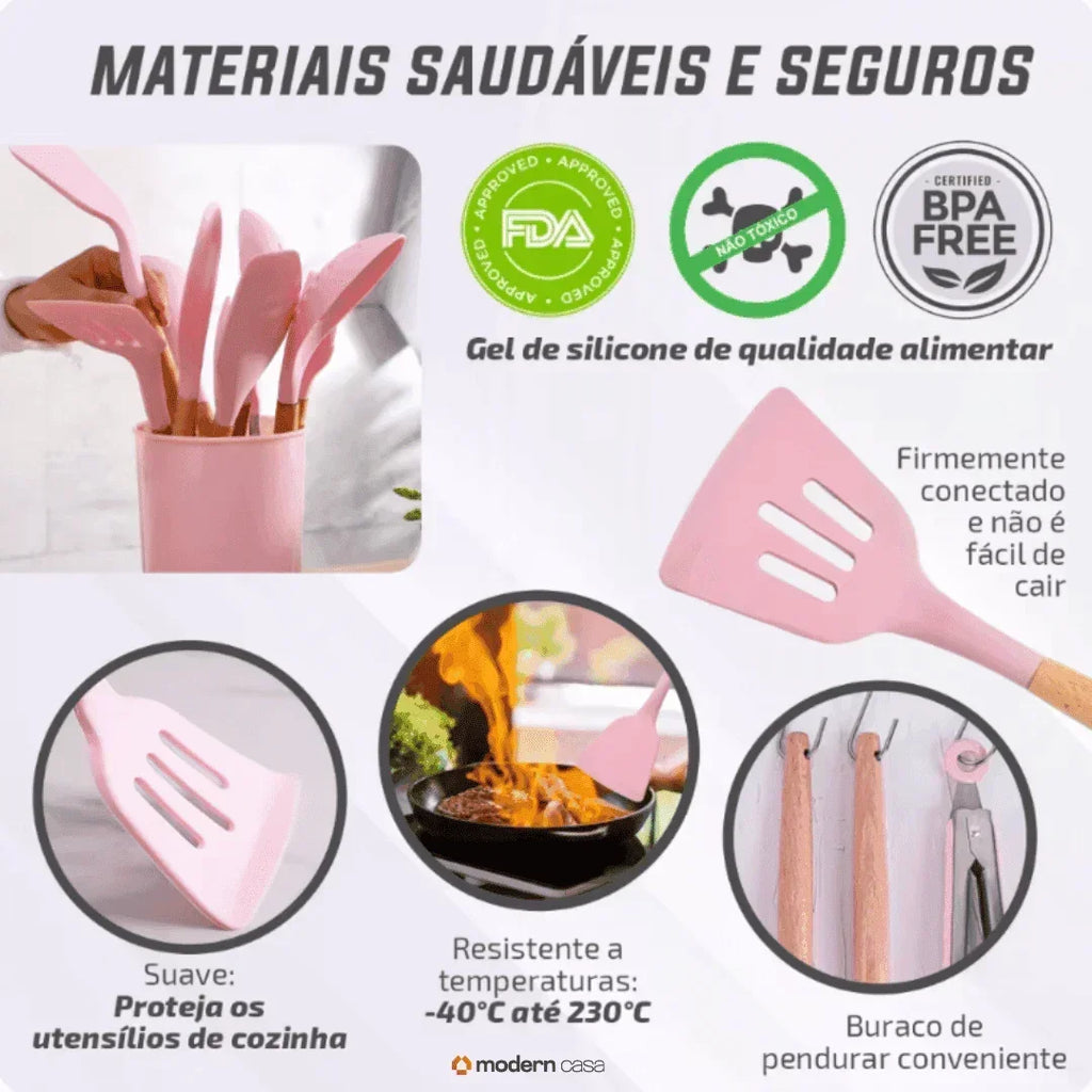Conjunto de Utensílios em Silicone 12 Peças - Modern Casa