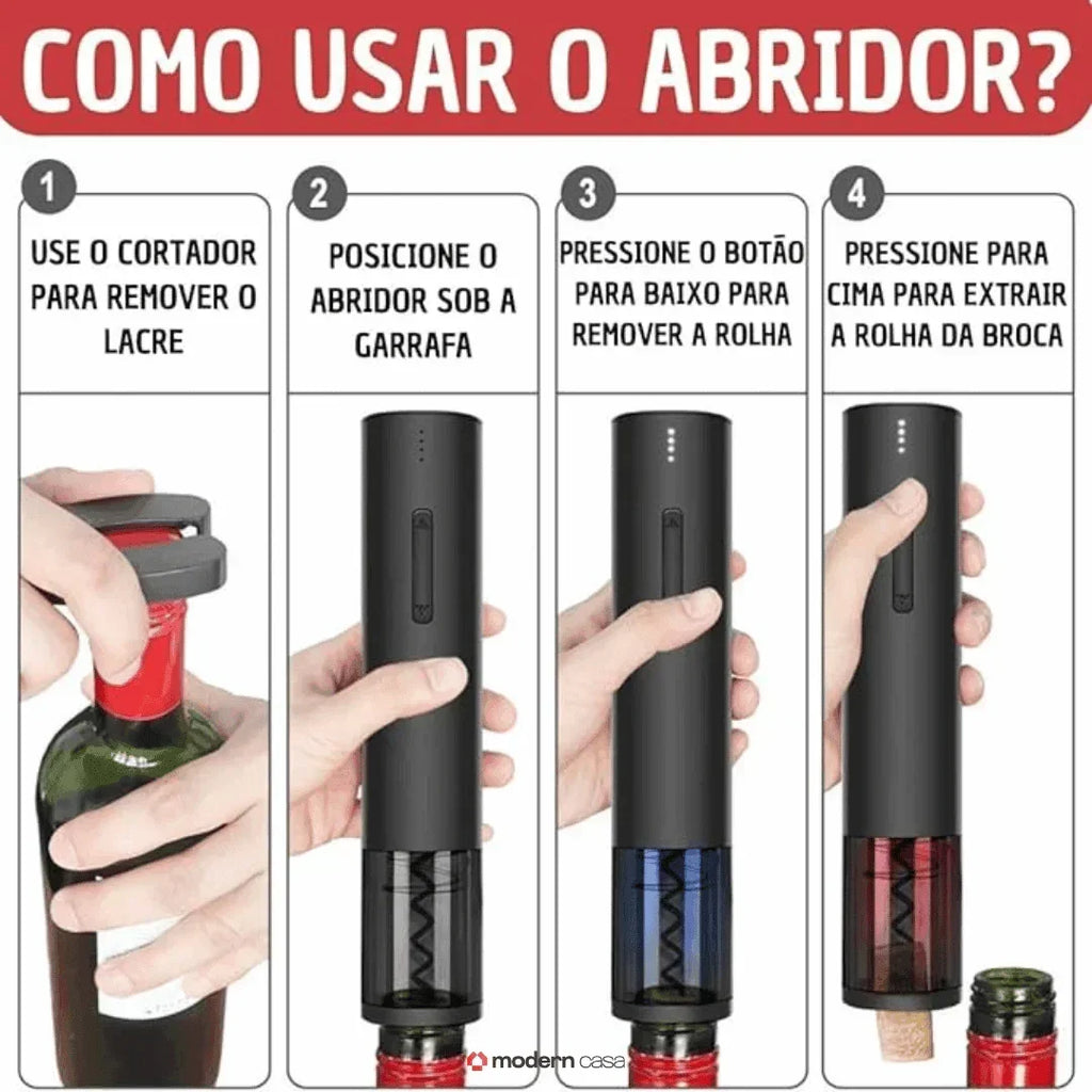 Abridor Elétrico Para Garrafas de Vinhos - Modern Casa