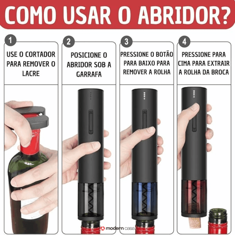 Abridor Elétrico Para Garrafas de Vinhos - Modern Casa