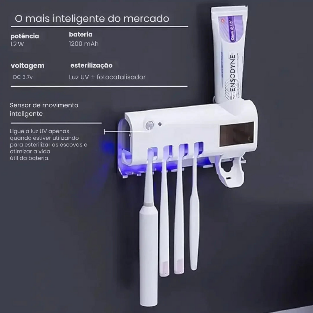 Esterilizador de Escova Dental UV e Dispensador de Pasta - Modern Casa