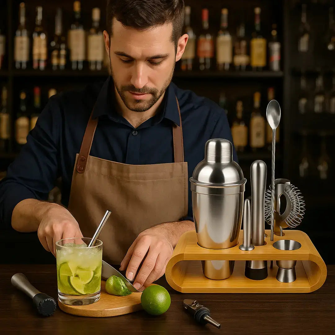 Kit Barman Coqueteleira Profissional Inox 10 Peças