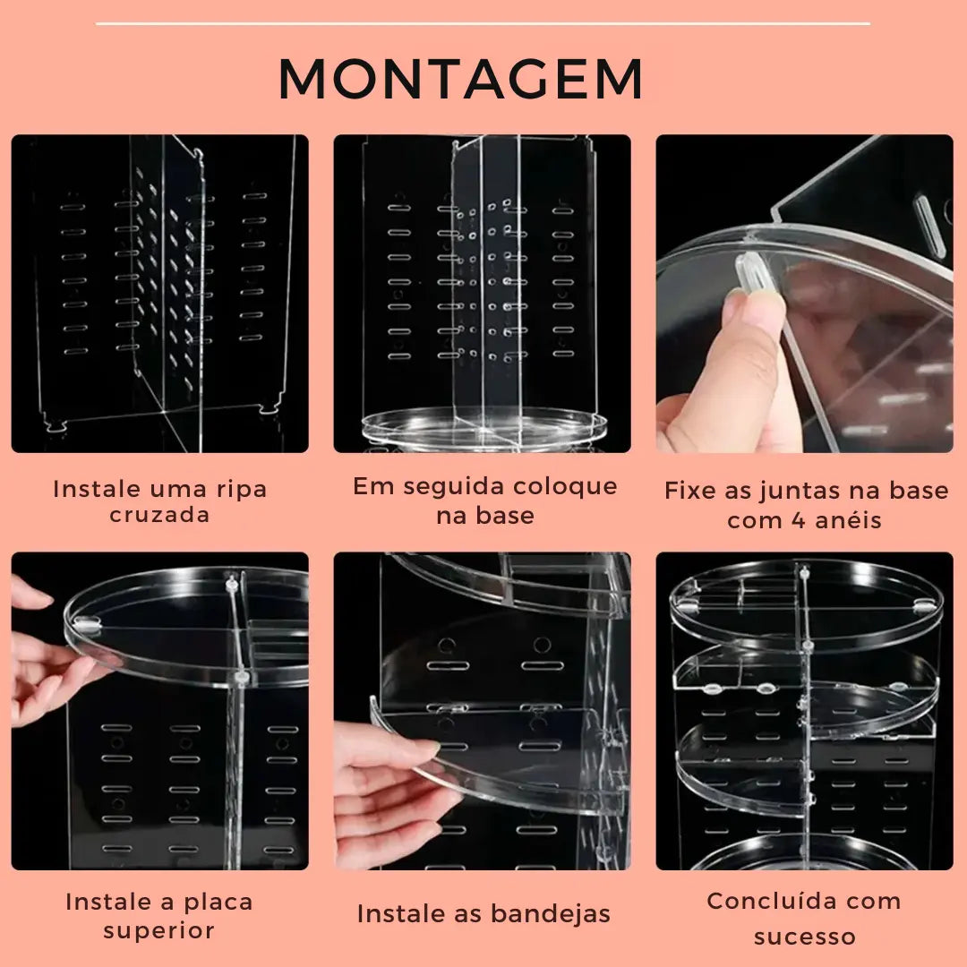 Organizador de Maquiagem em Acrílico Giratório 360°