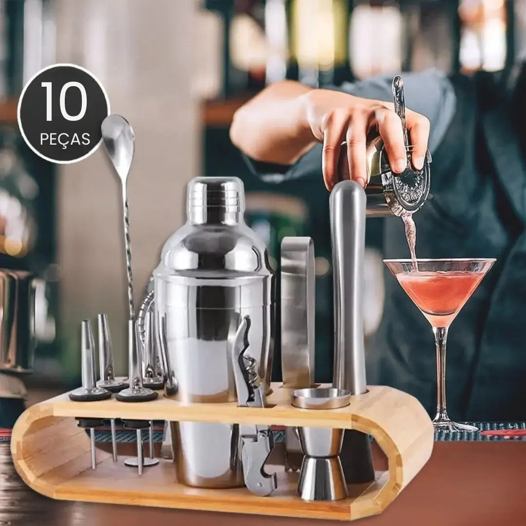Kit Barman Coqueteleira Profissional Inox 10 Peças