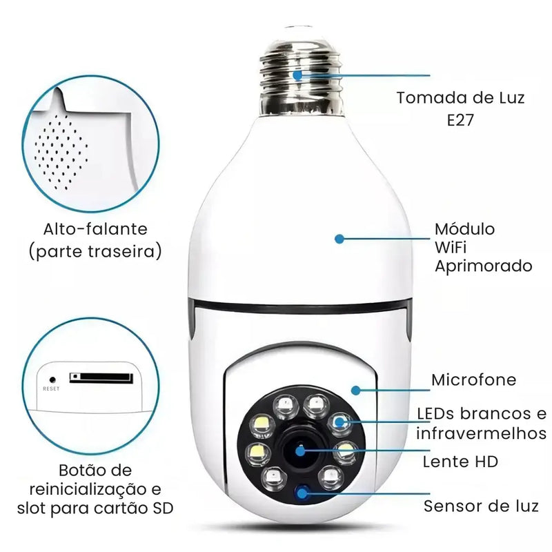 Câmera de Segurança Wi-Fi 360° em formato de lâmpada