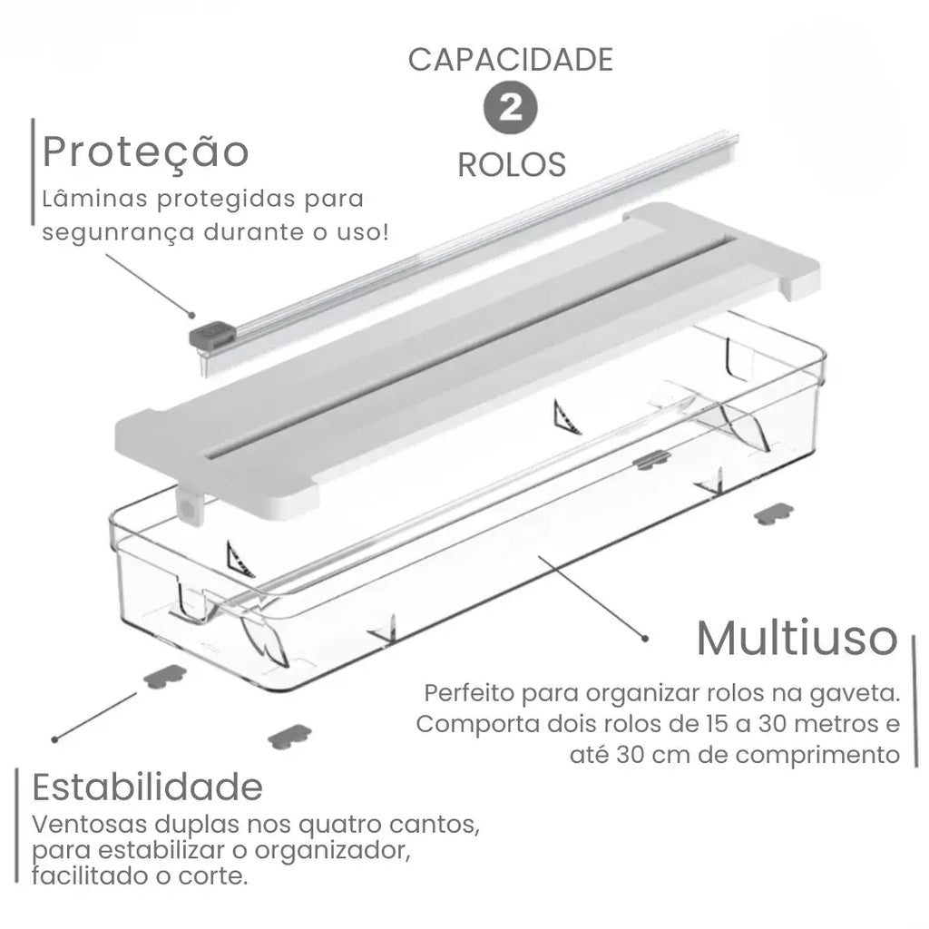 Organizador de Rolos Papel Filme Alumínio Duplo Clear