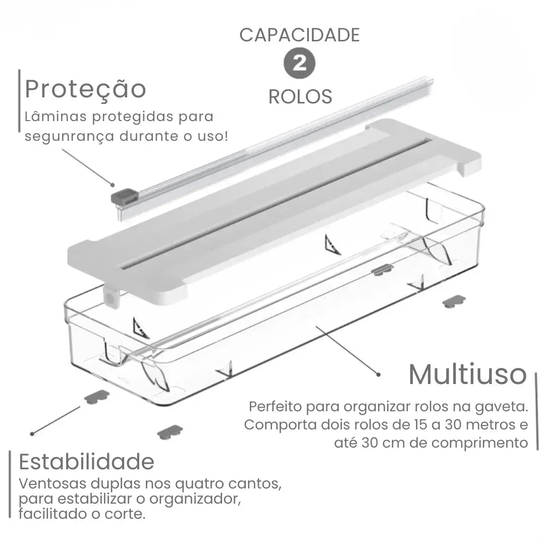 Organizador de Rolos Papel Filme Alumínio Duplo Clear