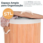 Cesto de Roupas de Bambu com Forro em Tecido