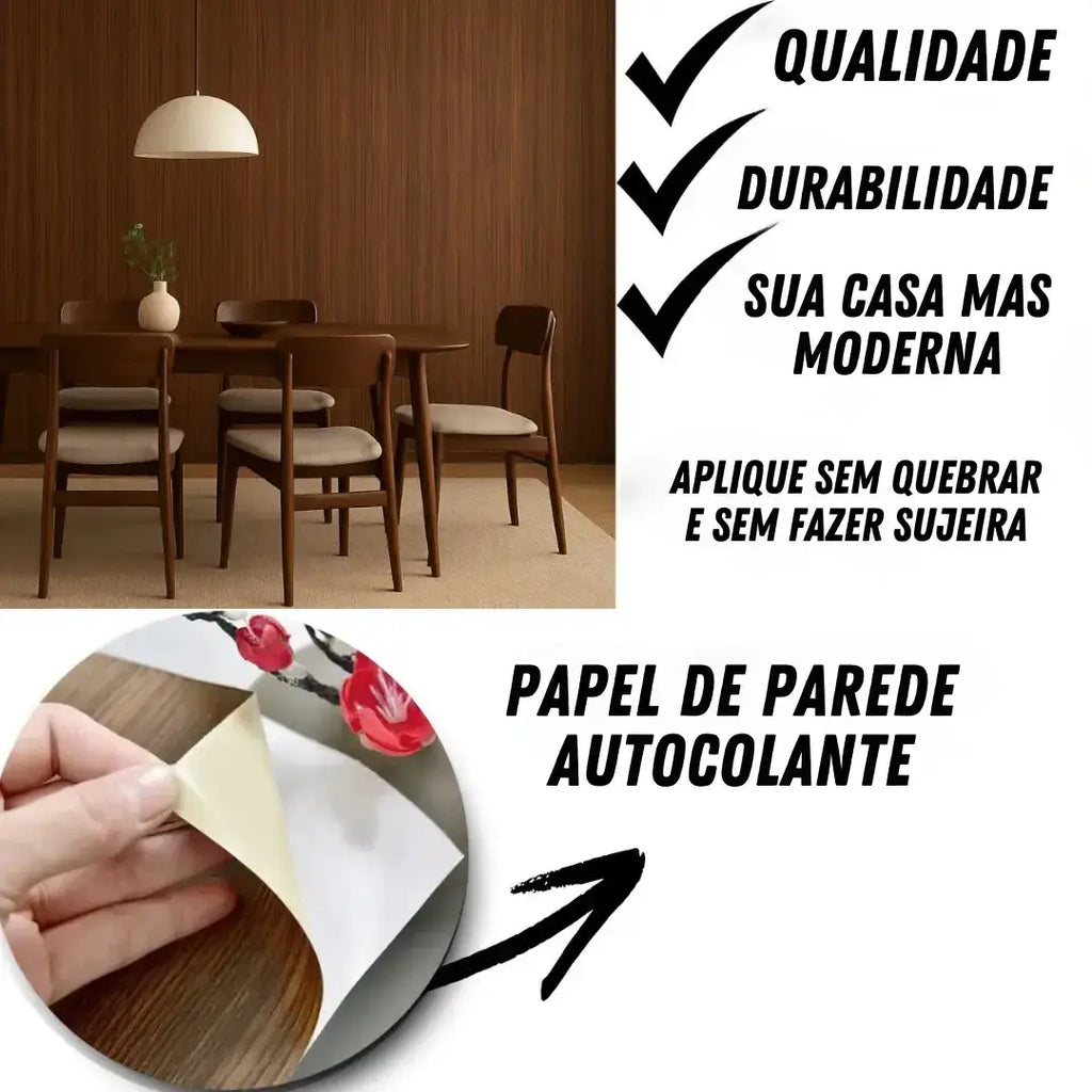 Papel De Parede Adesivo Madeira Escura Cumaru