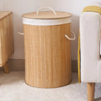 Cesto de Roupas de Bambu com Forro em Tecido