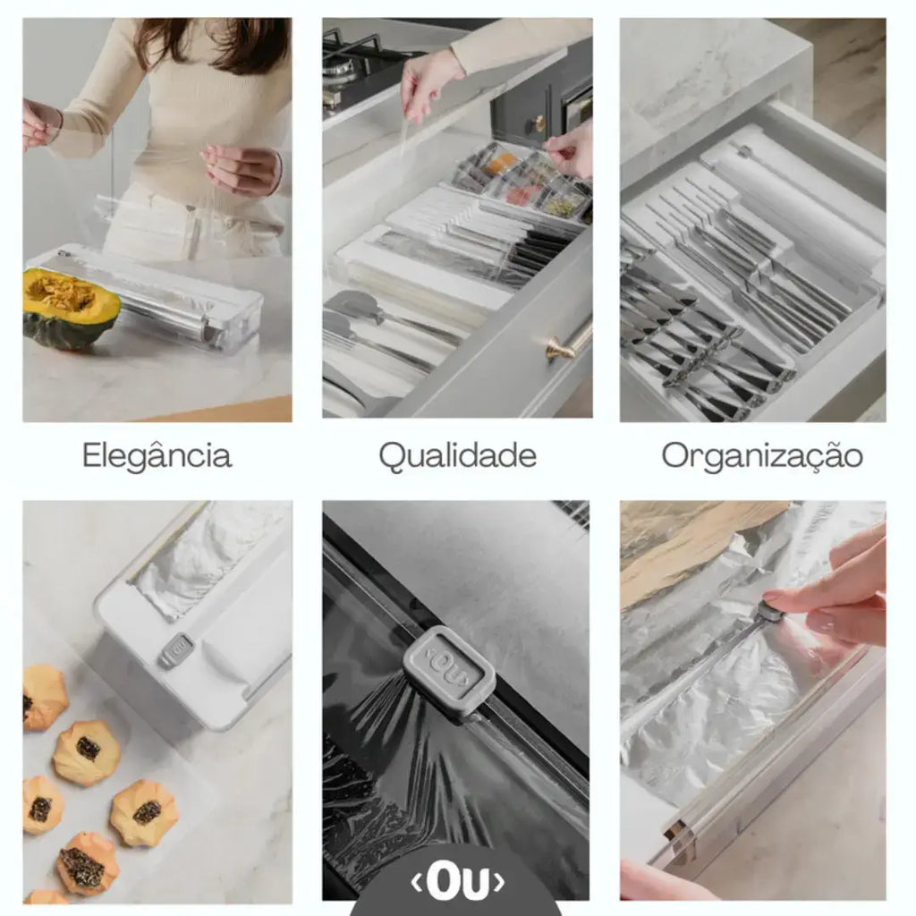 Organizador de Rolos Papel Filme Alumínio Duplo Clear