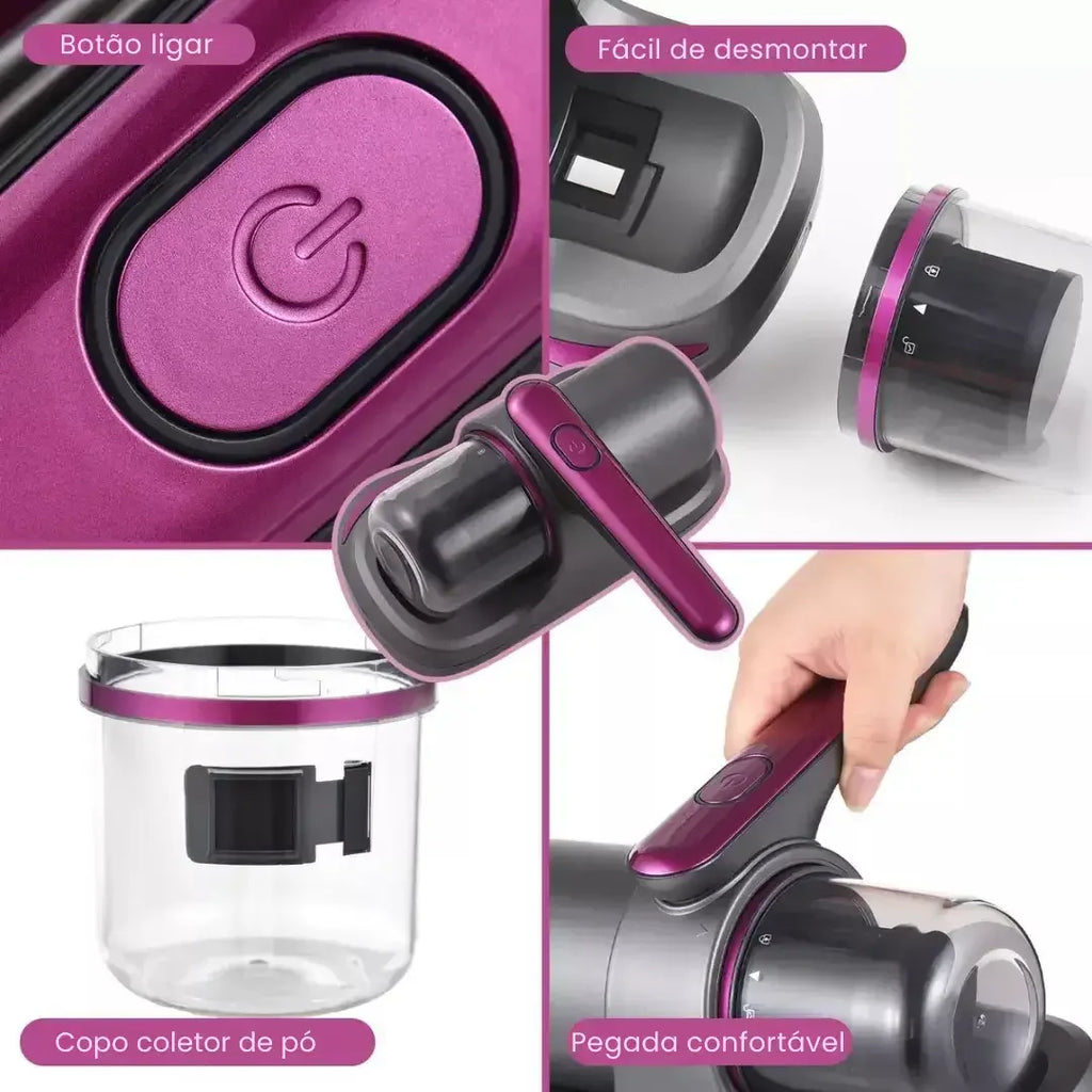 Aspirador Portátil Anti-Ácaro Esterilização UV Sem Fio