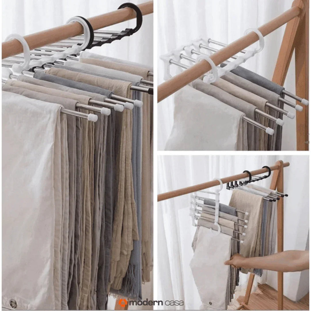 Cabide Organizador Inox para Calças - Retrátil 5 em 1 - Modern Casa