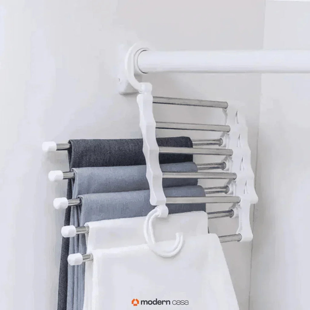 Cabide Organizador Inox para Calças - Retrátil 5 em 1 - Modern Casa