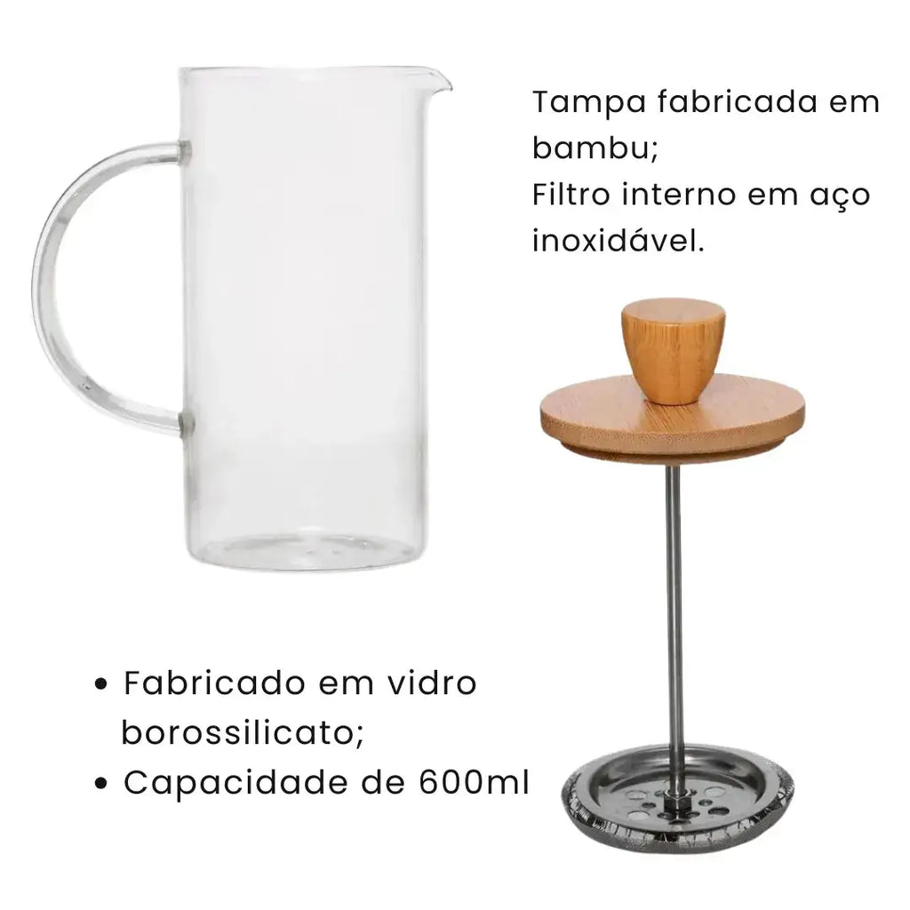 Cafeteira Prensa Francesa com Tampa de Bambu