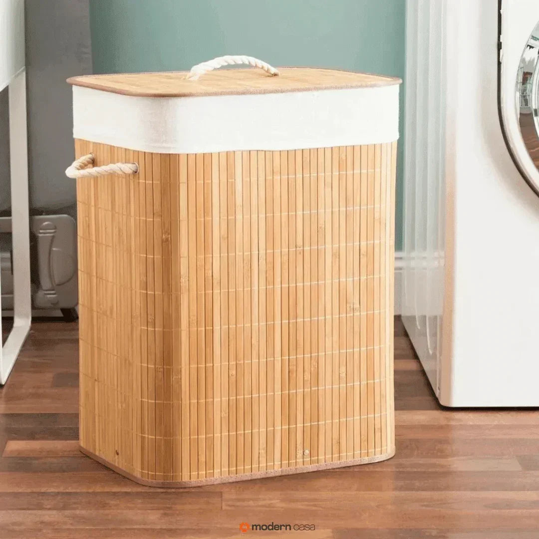 Cesto de Roupa Bambu c/ Tampa Retangular - Modern Casa