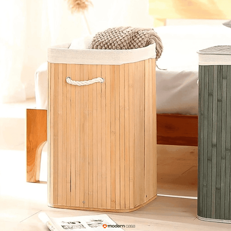 Cesto de Roupa Bambu c/ Tampa Retangular 70 LITROS - Modern Casa