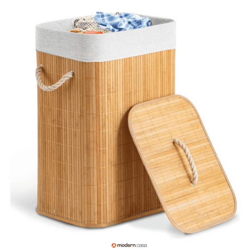 Cesto de Roupa Bambu c/ Tampa Retangular 70 LITROS - Modern Casa
