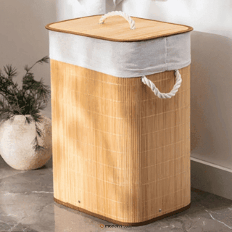 Cesto de Roupa Bambu c/ Tampa Retangular 70 LITROS - Modern Casa